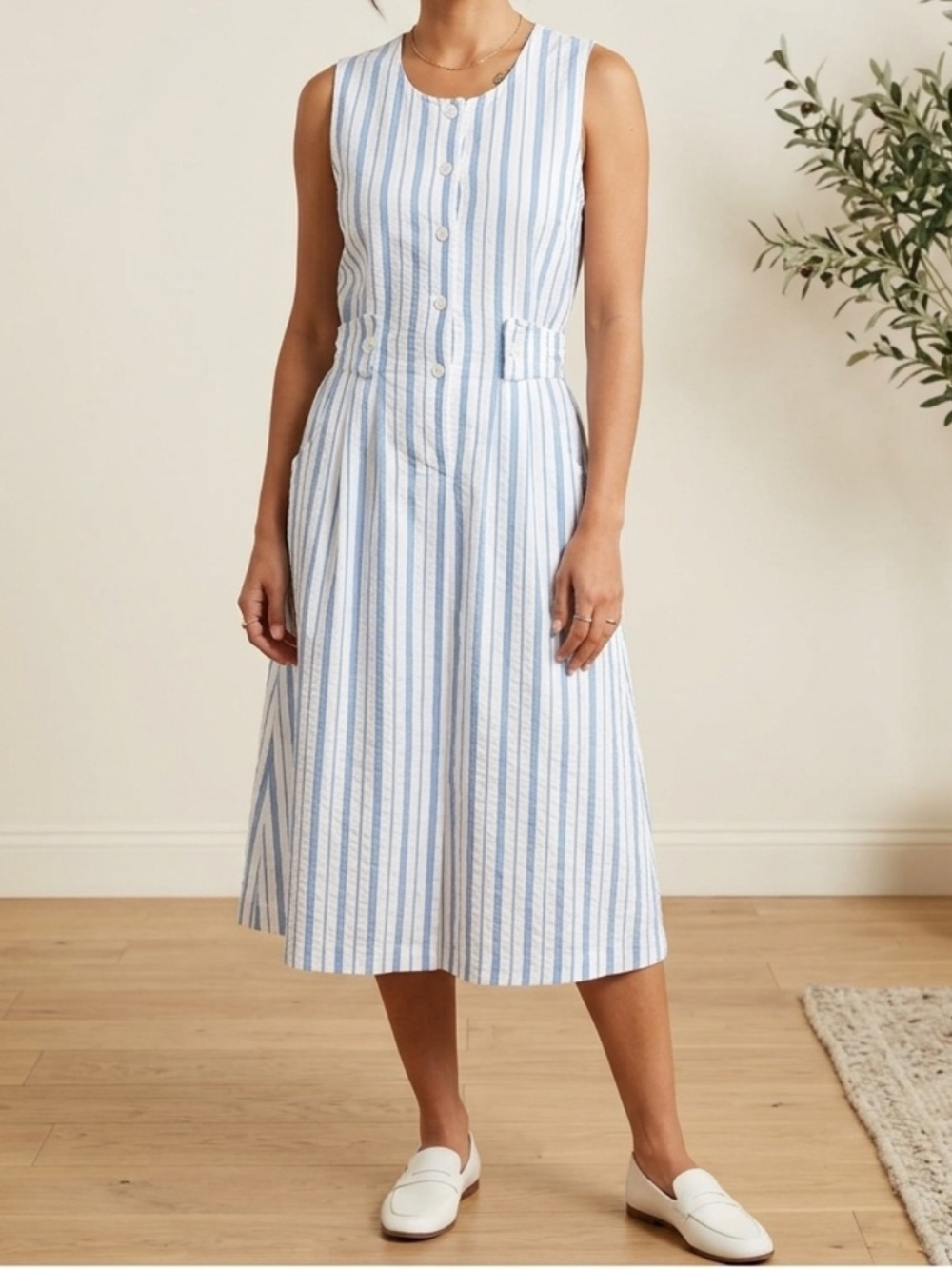VINTAGE 90’s Handmade Cotton Nautical Stripe Midi Jumper Dress Medium
